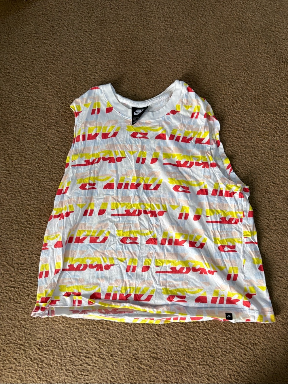Nike Kids White Sleeveless Tank with Red & Yellow Graphic Stripes